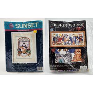 NEW x2 Cross Stitch Kits Design Works #9277 Home Sunset‎ #13050 Window Cats